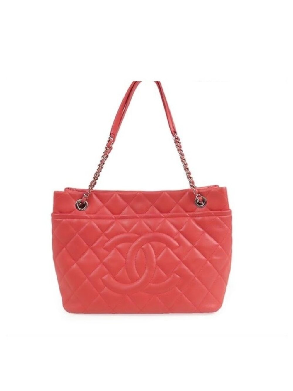 Chanel Chain Tote Bag Pink Silver Caviar Leather Quilted CC Logo